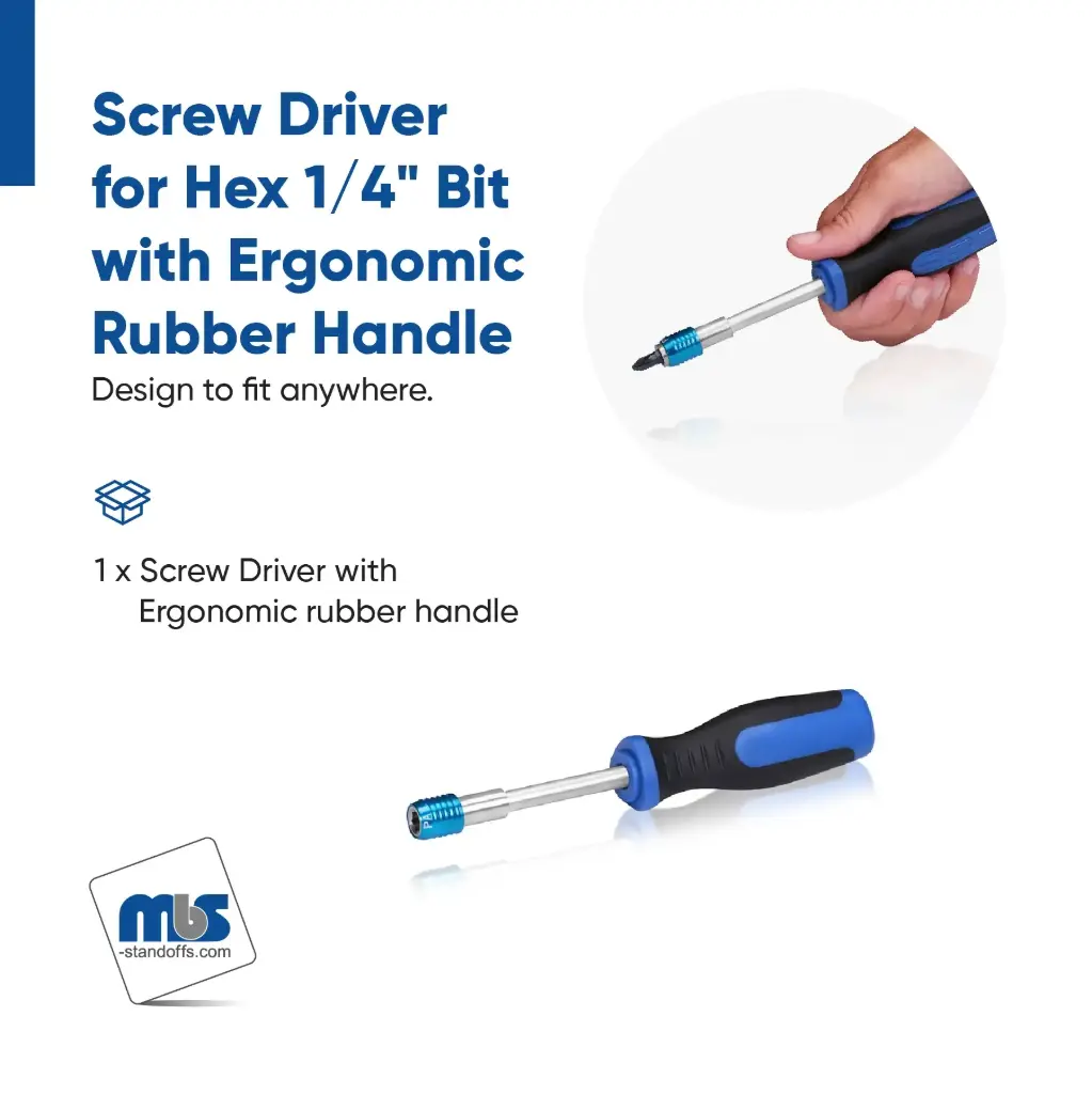 Screw Driver for Hex 1/4" Bit with Ergonomic rubber handle