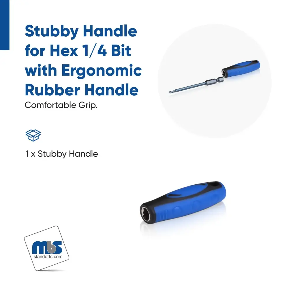 Stubby Handle for Hex 1/4 Bit with Ergonomic rubber handle