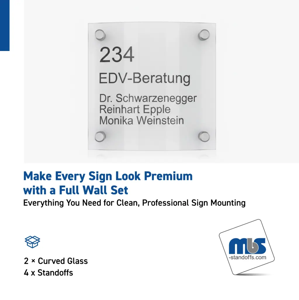 Full Set Wall Standoffs Sizes 6'' x 6'' Curved Glasses, 1'' Standoff