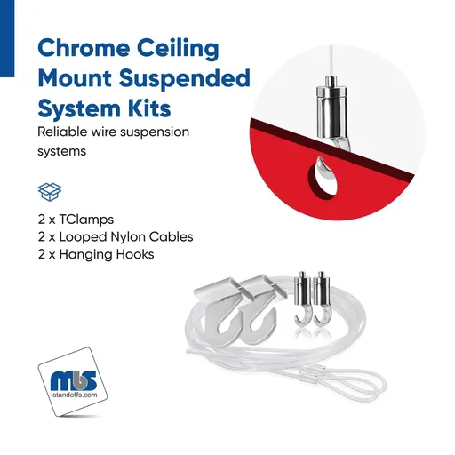 [XSK1] Ceiling Suspended Kit, Looped Cable, T Clamp, Hook