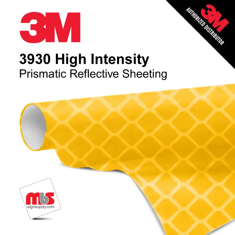 48" x 50 Yards 3M™ 3930 High Intensity Prismatic Sheeting Gloss Yellow 10 year Punched 17 Mil Graphic Vinyl Film (Color Code 031)