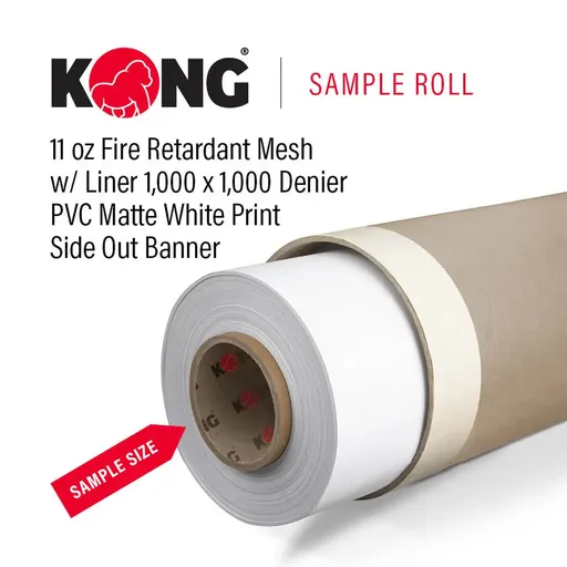 [BN11PSO-38M-SAMPLE] 38" x 20' Kong Banner - 11 OZ Fire Retardant Mesh w/ Liner 1,000 x 1,000 Denier PVC Matte White Print Side Out Printable Banner (Sample Roll)