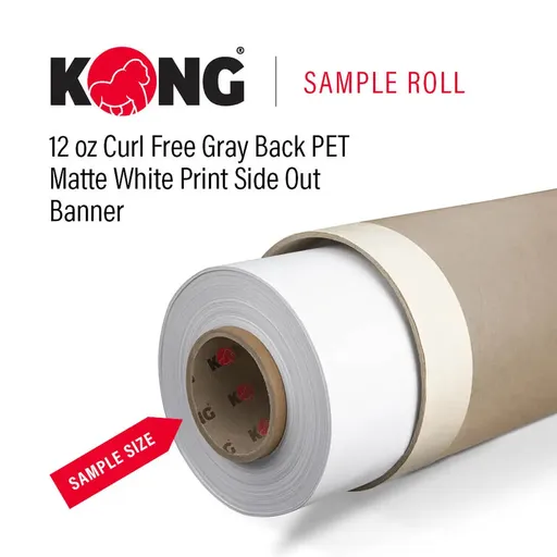 [BN12PSO-38M-SAMPLE] 38'' x 20' Kong Banner - 12 OZ Curl Free Gray Back PET Matte White Print Side Out Printable Banner (Sample Roll)