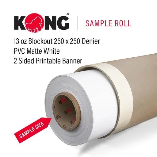 [BNBO132S-38M-SAMPLE] 38" x 20' Kong Banner - 13 OZ Blockout 250 x 250 Denier PVC Matte White 2 Sided Printable Banner (Sample Roll)