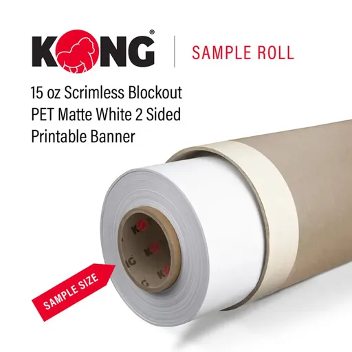 [BNBO152S-38MPET-SAMPLE] 38" x 20' Kong Banner - 15 OZ Scrimless Blockout PET Matte White 2 Sided Printable Banner (Sample Roll)